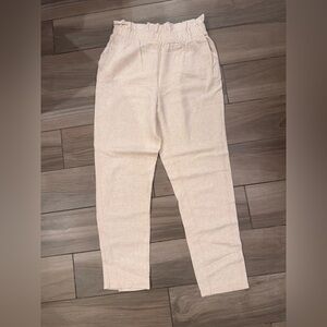 Beige Linen Paperbag Waist Pants